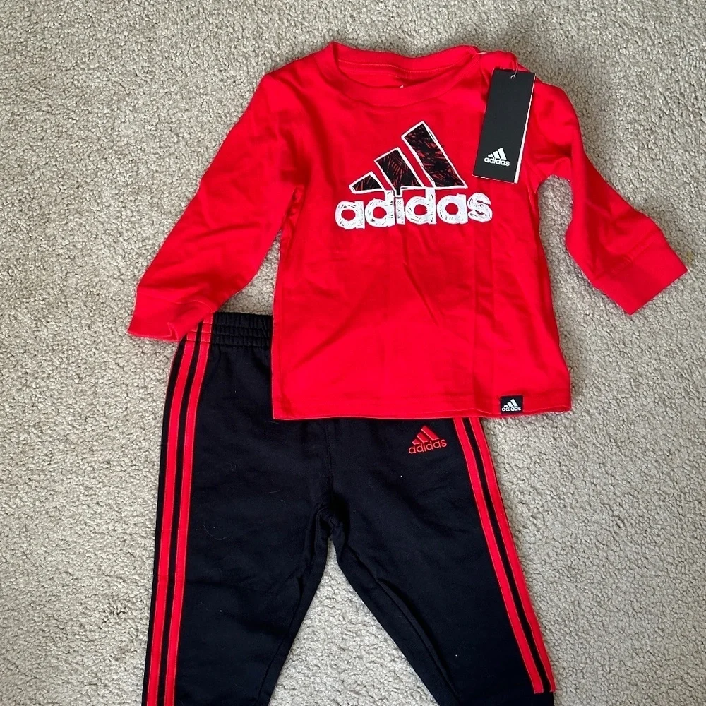 Adidas Infant Toddler Pant Set Long Sleeve Shirt Red Class New Set 12 months
